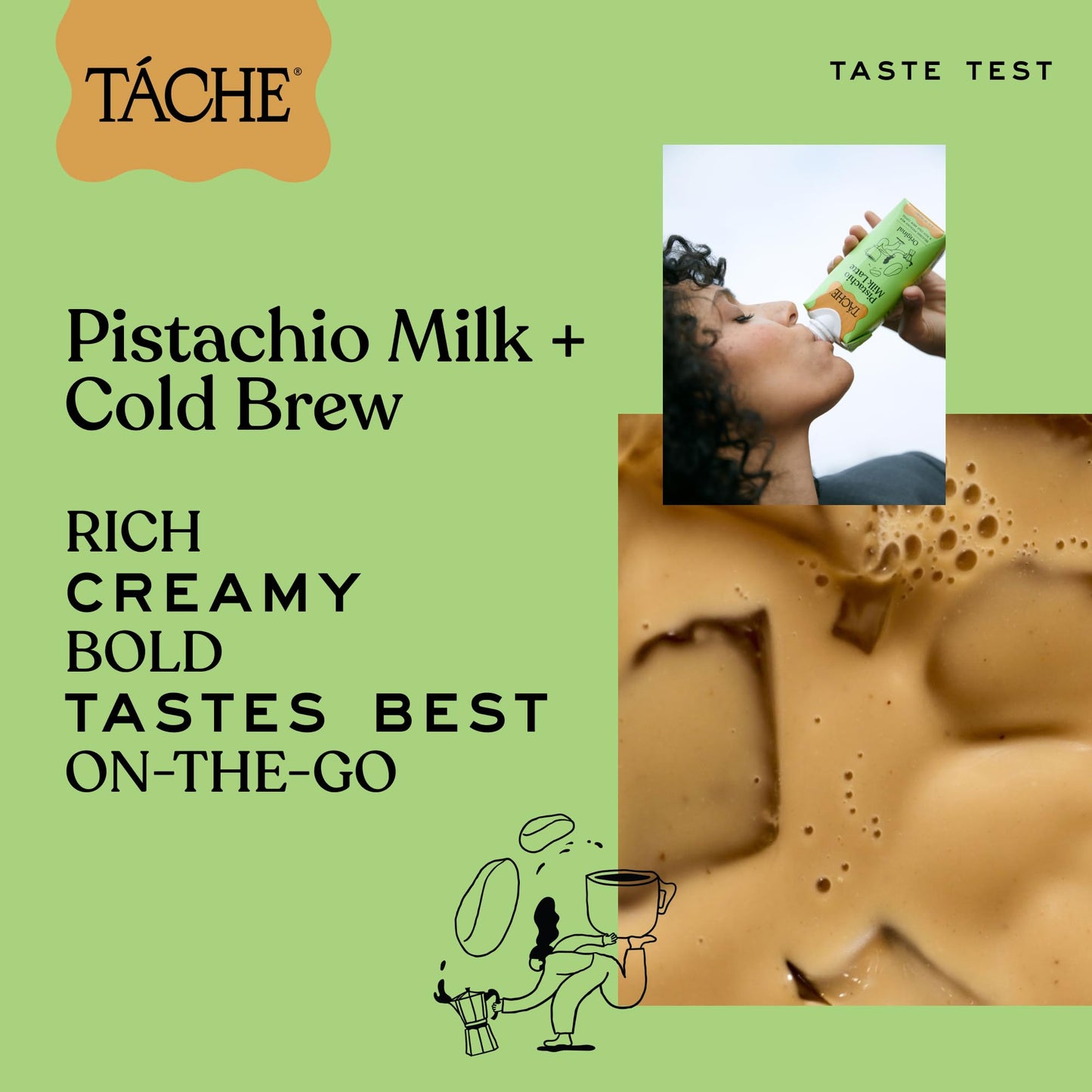 T  che Pistachio Coffee - Drink On-The-Go, Cold Brew Coffee & Pistachio Milk, Smooth & Lightly Sweet, Made from Arabica Beans, P