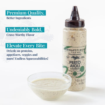 Terrapin Ridge Pesto Aioli Sauce - Gluten-Free, Keto-Friendly - 7.5 Ounce Squeeze Bottle - Green