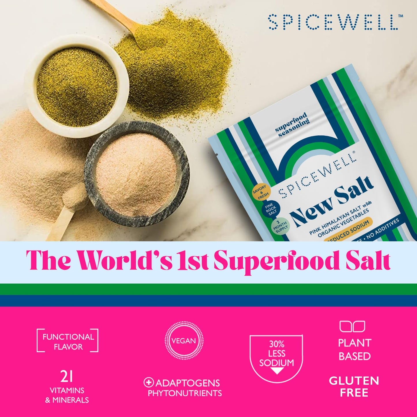 Spicewell Himalayan Pink Salt with 21 Vitamins & Minerals, 30% Lower Sodium, 5oz Pouch