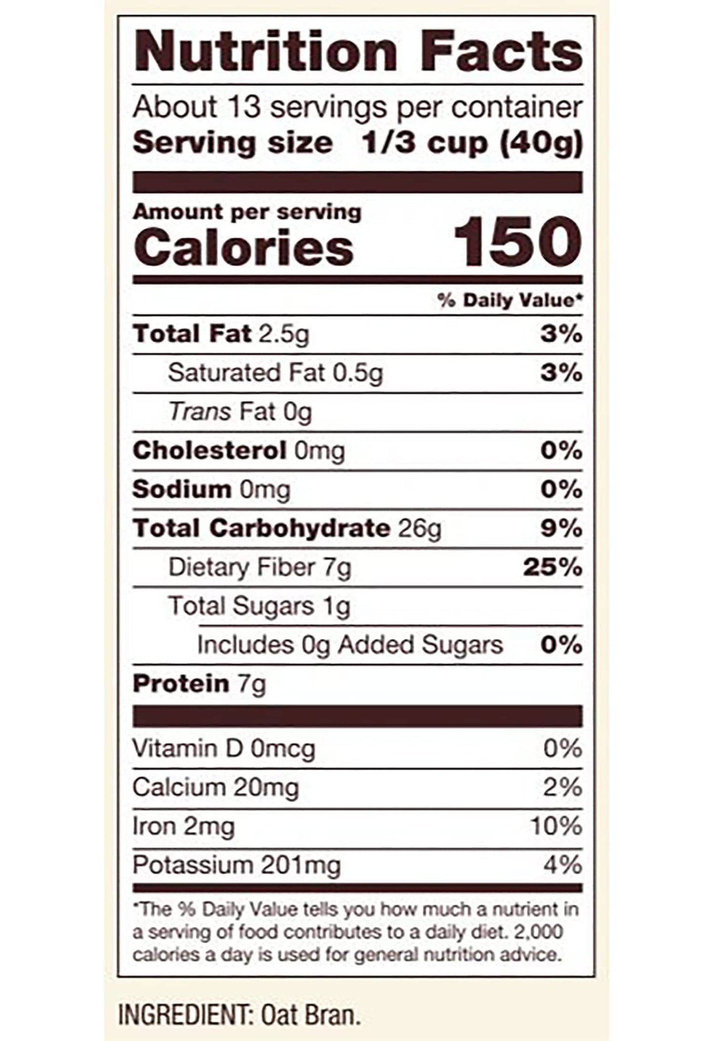 One 18 oz Bob's Red Mill Oat Bran Cereal