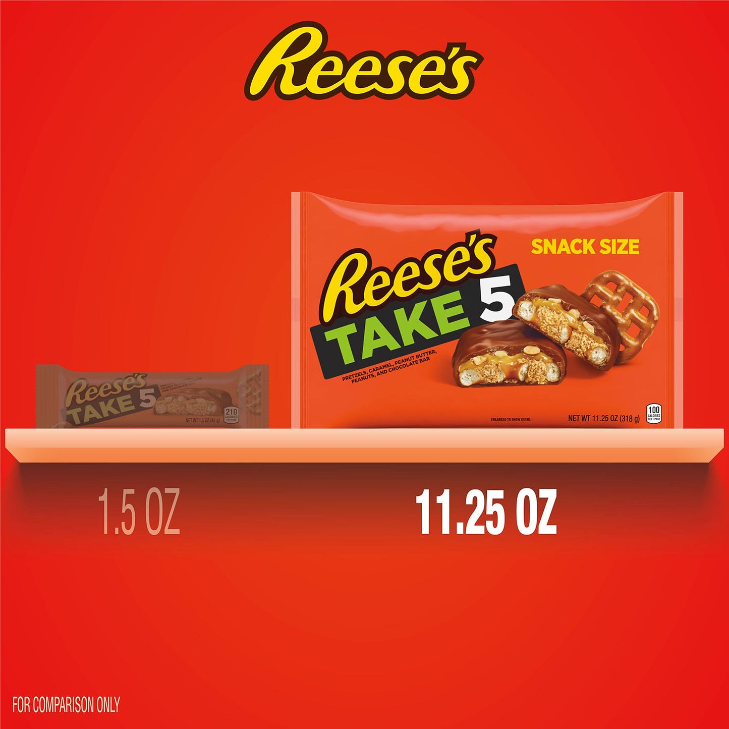 REESES TAKE 5 Pretzel, Peanut and Chocolate Snack Size, Candy Bag, 11.25 oz