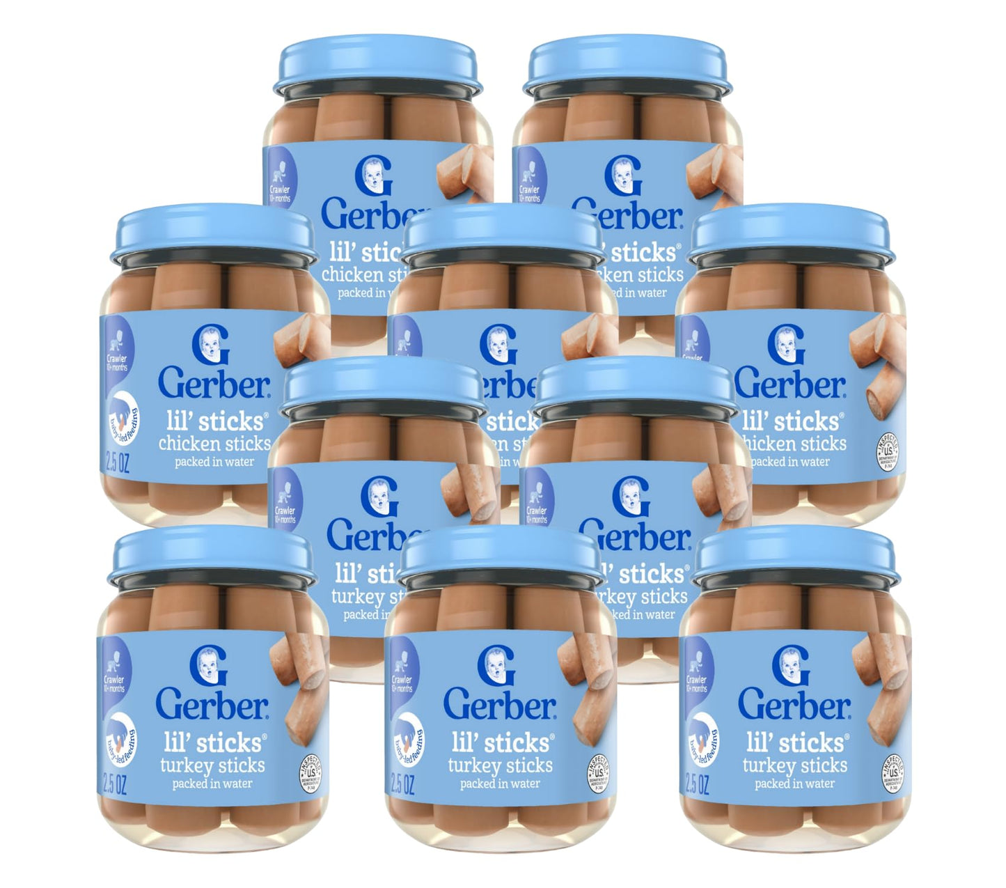 Gerber Mealtime For Baby Lil Sticks 2.5 Ounce Jar (5 Turkey Sticks, 5 Chicken Sticks) Variety Pack