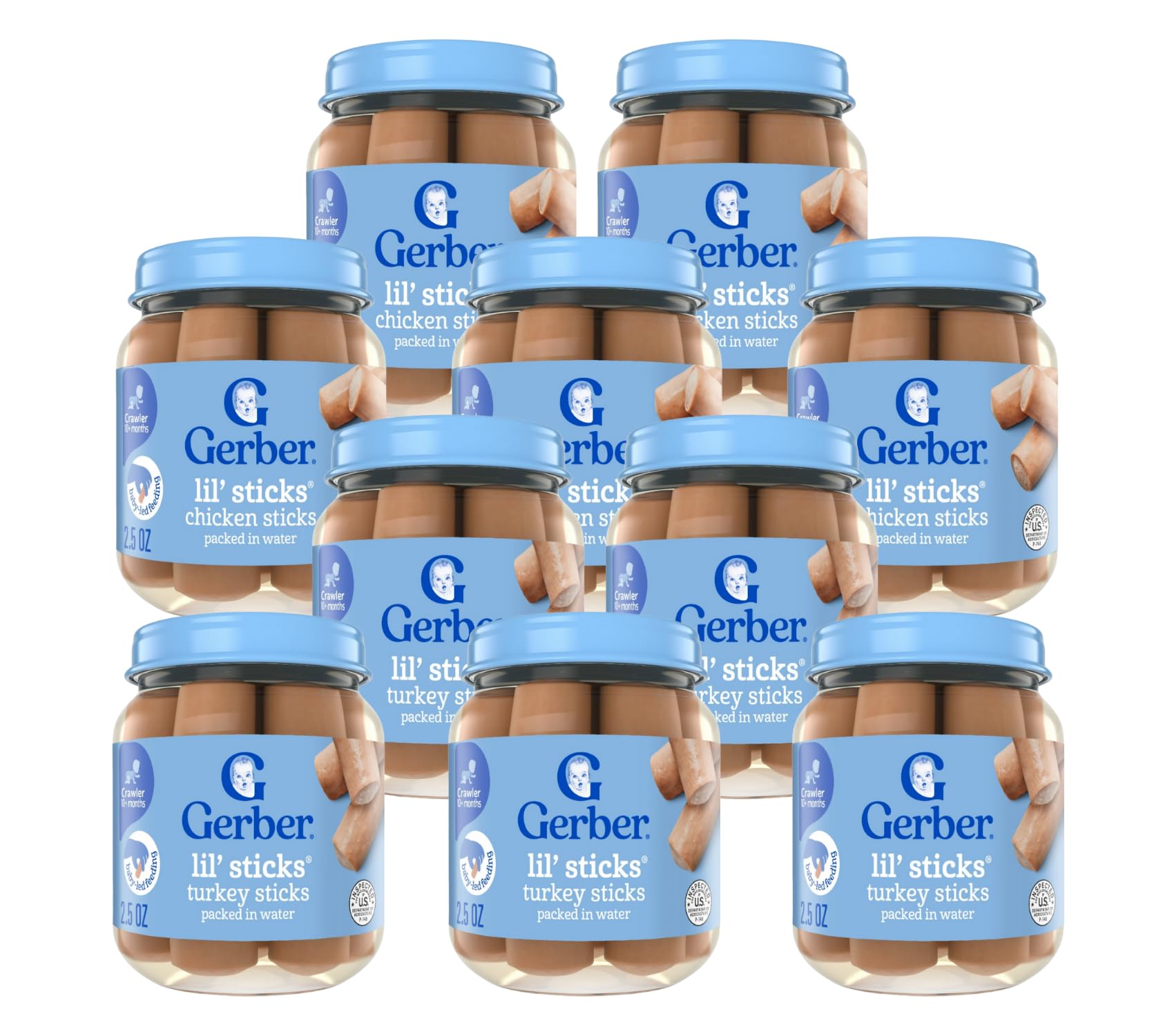 Gerber Mealtime For Baby Lil Sticks 2.5 Ounce Jar (5 Turkey Sticks, 5 Chicken Sticks) Variety Pack