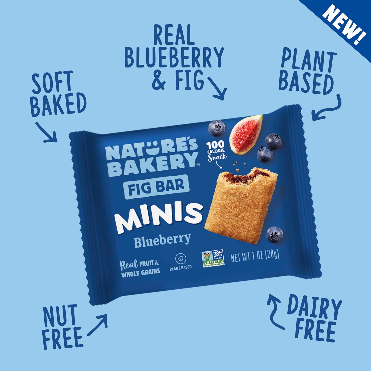 Natures Bakery Fig Bar Minis, Blueberry, Whole Grain, Vegan Friendly, Kosher, Non-GMO, 10 Ounce (Pack of 6)