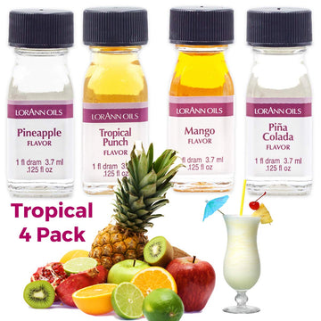 Lorann Ss Tropical Variety Pack, 1 Dram (.0125 Fl Oz - 3.7Ml) Bottles - 4 Pack - Includes 1 Each Of Tropical Punch, Pineapple, P
