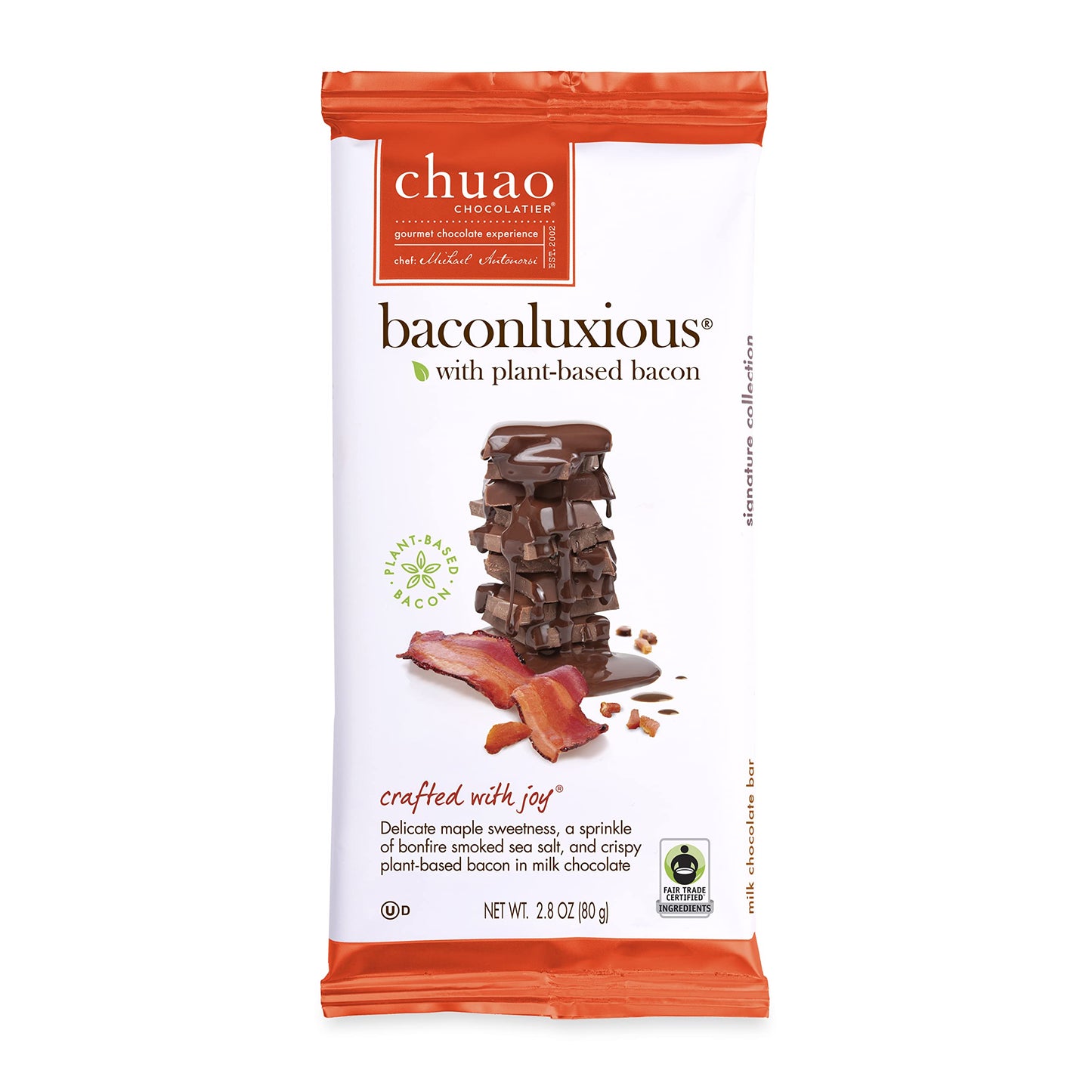 Chuao Chocolatier Baconluxious Chocolate With Plant-Based Bacon Gourmet Milk Bars | Vegetarian |For Gift Baskets, Birthday, Thank You, Care Package| 3 Pack, 2.8 Oz Each
