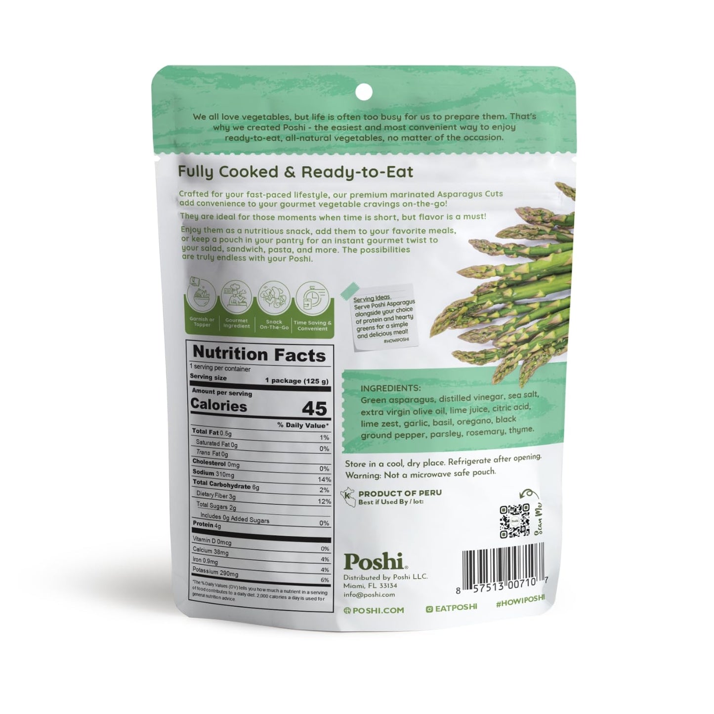 Poshi Marinated Asparagus Cuts | With Rosemary + Oregano | All Natural, Keto, Vegan, Paleo, Non Gmo, Low Carb + Calorie, Gluten