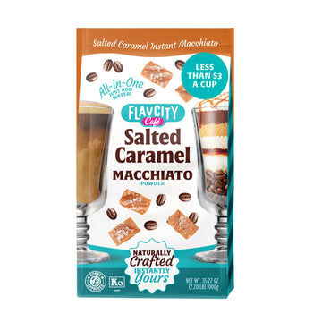 FlavCity Caf? Salted Caramel Macchiato - Flavored Instant Coffee Powder Mix with Grass-Fed Whole Milk - Instant Latte Made from Real Ingredients - All In One  Just Add Water (20 Servings)