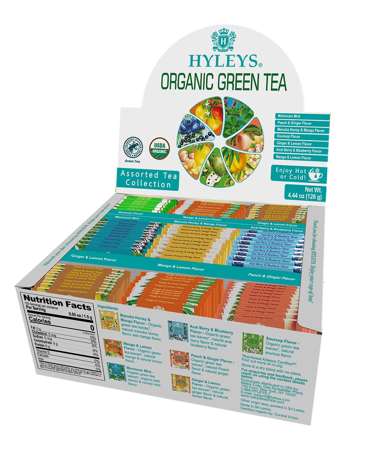 Hyleys Organic Green Tea 7 Assorted Flavors - 84 Tea Bags