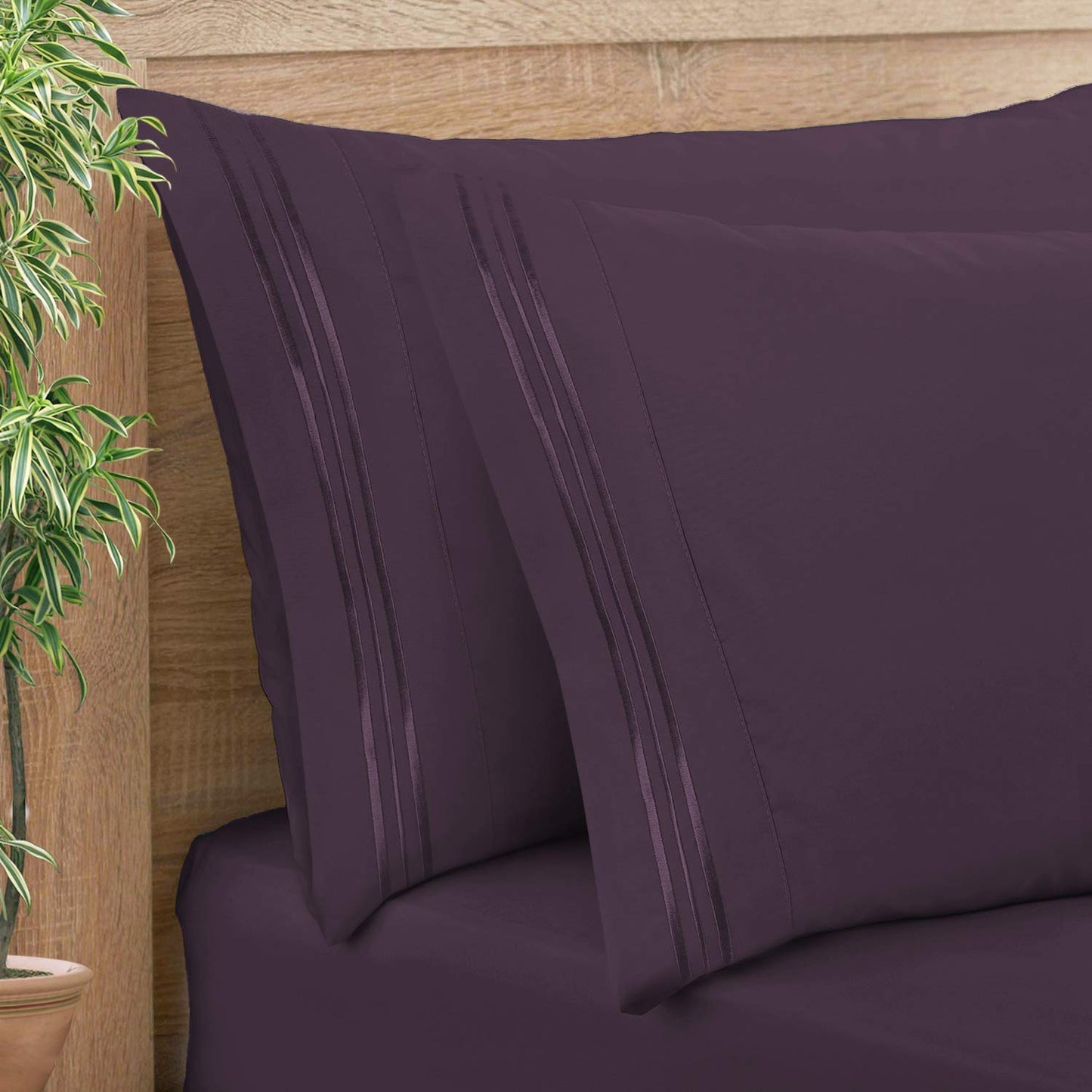 Nestl King Size Pillow Cases 2 Pc - Soft Pillow Cover - Lightweight Purple Eggplant Pillowcase - Microfiber King Size Pillow Cas