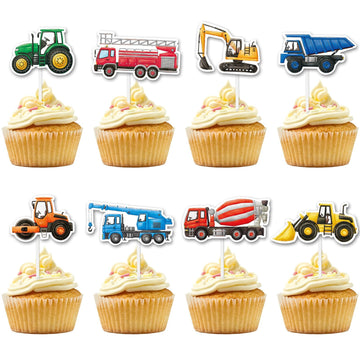 Wernnsai Construction Cupcake Topper - Construction Zone Birthday Party Supplies 40 Pcs Dump Truck Excavator Tractor Cake Food P
