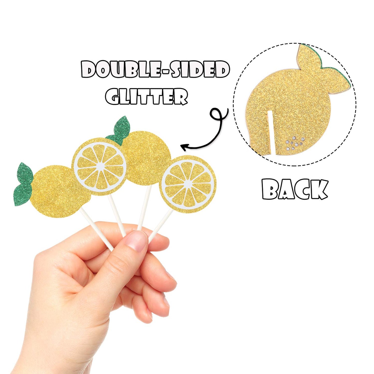 Oskal 24Pcs Glitter Lemon Cupcake Toppers Fruits Theme Party, Lemonade Party Decor, Summer Cupcake Toppers, Main Squeeze Party D