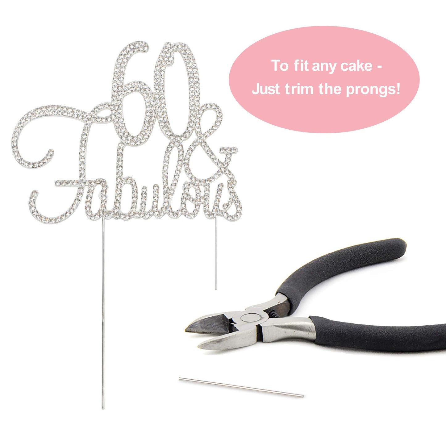 Crystal Creations 60 Cake Topper - Premium Silver Metal Decoration - 1 Count - Fabulous 60th Birthday Centerpiece - Model 601202243334