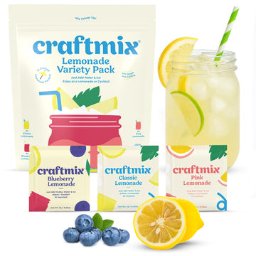 Craftmix Lemonade Variety Mix  12 Packets  Easy Powder Drink with Real Fruit  Low-Sugar  Vegan  Low-Carb  Non-GMO  Dairy-Free  Gluten-Free  Flavored Water Enhancer  On-the-Go Water Flavoring Packets