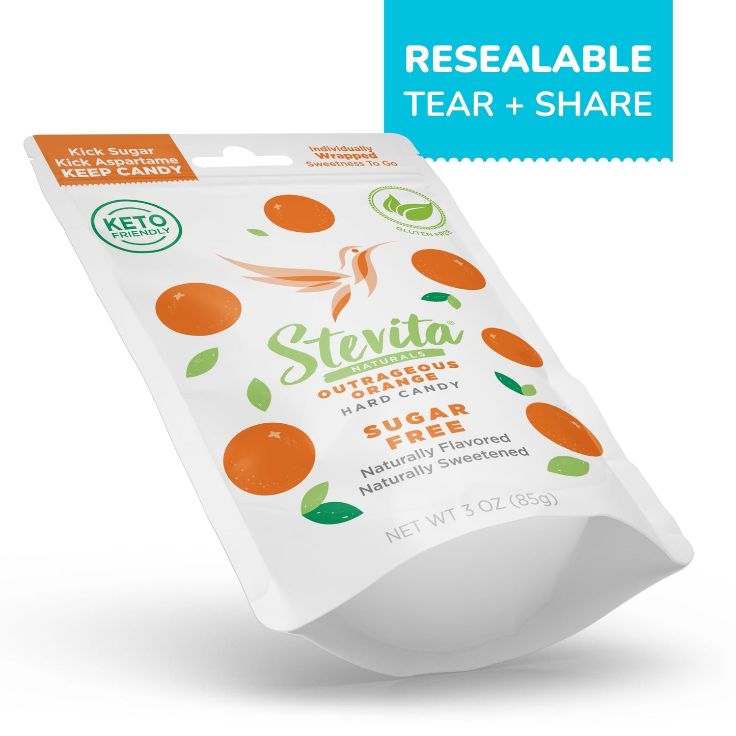 Stevita Hard Candy, Outrageous Orange - 25 Individually Wrapped Pieces - Sugar & Aspartame Free - Naturally Flavored & Sweetened