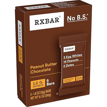 RXBAR Protein Bars, Protein Snack, Snack Bars, Peanut Butter Chocolate, 9.1oz Box (5 Bars)