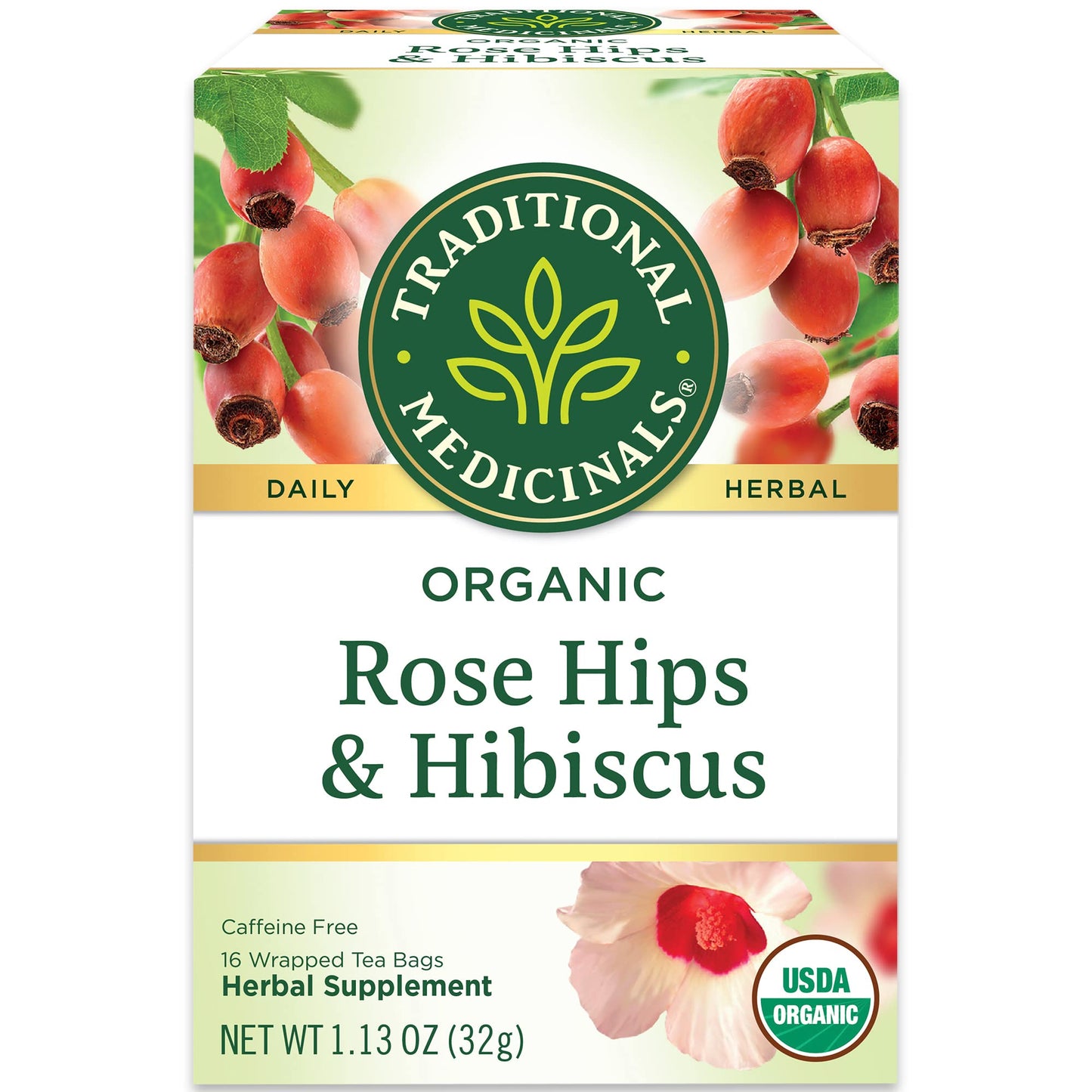 Traditional Medicinals Organic Rose Hips & Hibiscus Herbal Tea, 48 Tea Bags, Supports Everyday Wellness, Pack of 3