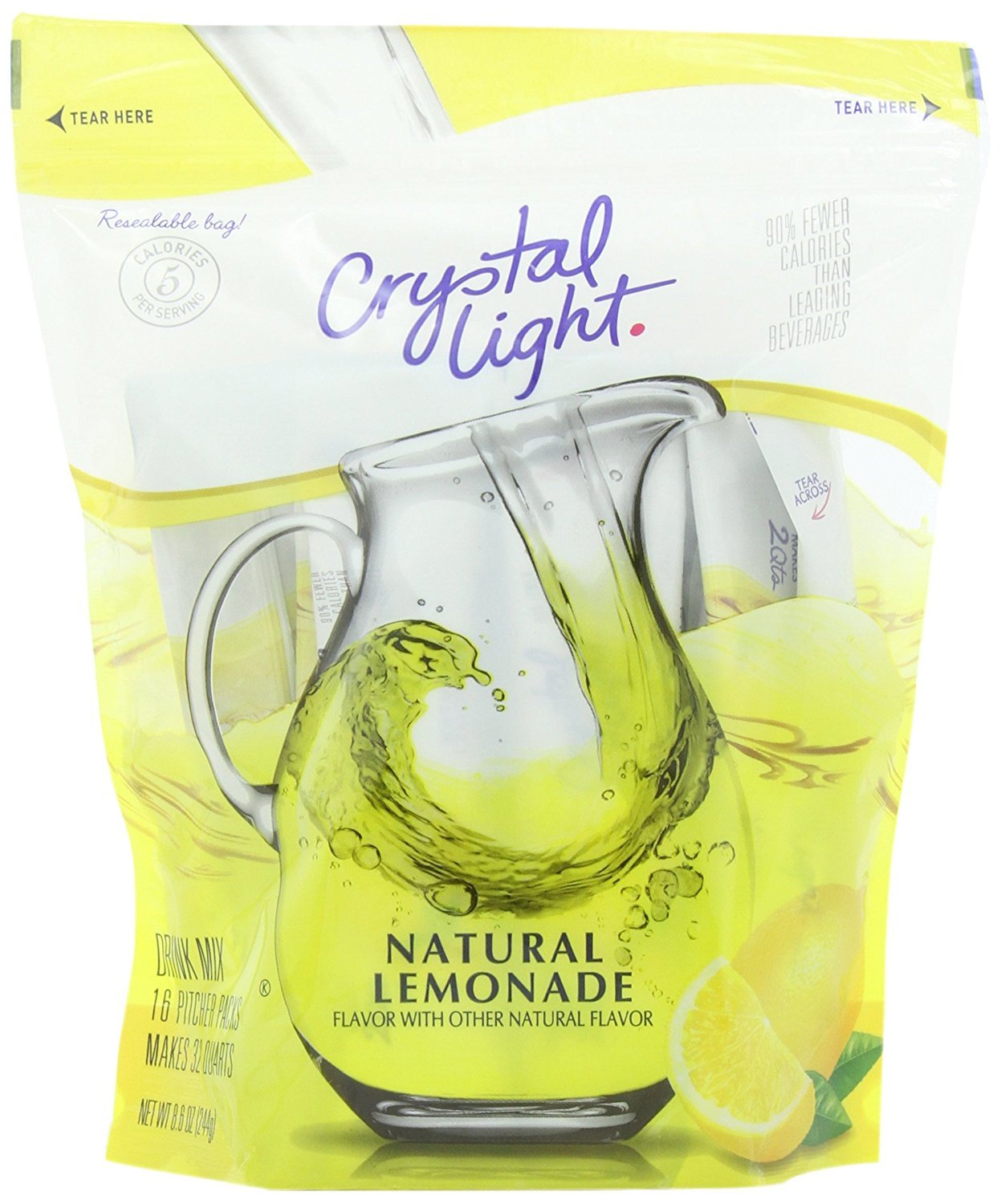 Crystal Light Sugar-Free Lemonade Naturally Flavored Powdered Drink Mix 16 Count Pitcher Packets