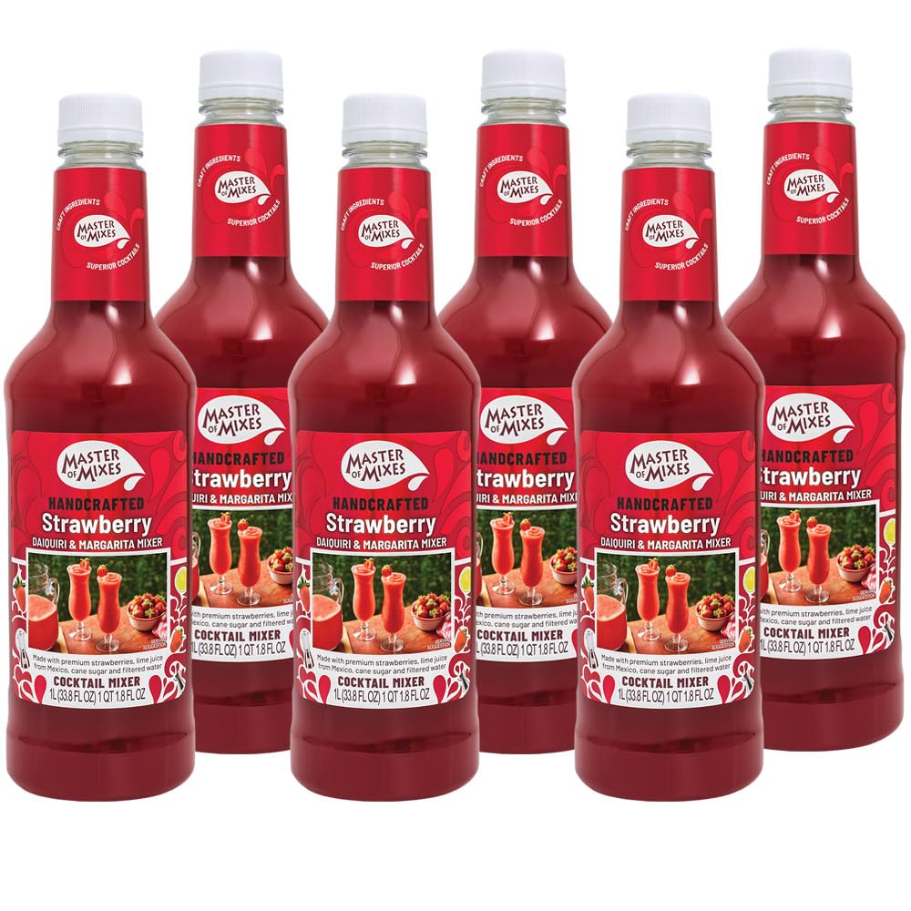 MASTER OF MIXES Strawberry Daiquiri / Margarita Drink Mix, Ready to Use, Pack of 6, 1 Liter Bottle (33.8 Fl Oz), Plastic