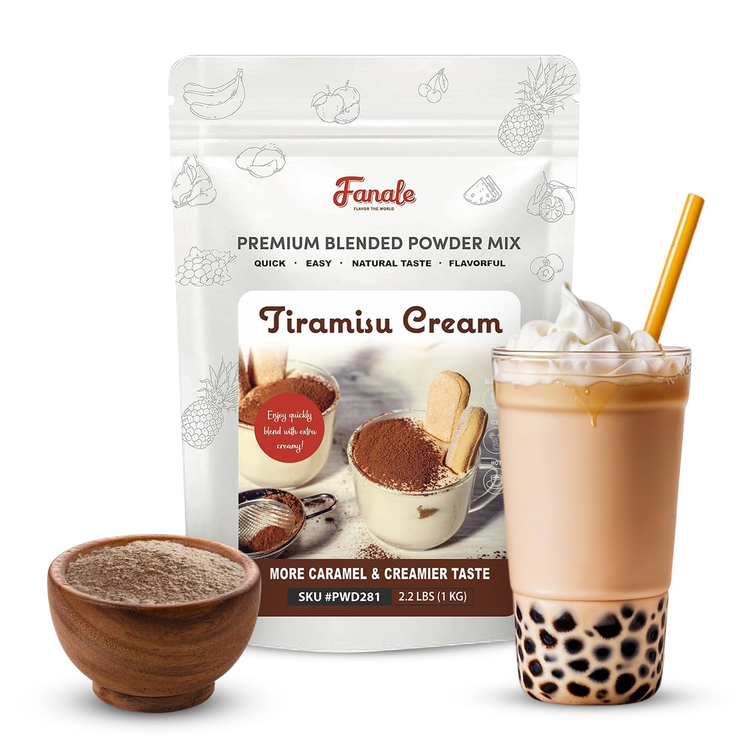 Fanale Premium Tiramisu Bubble Tea Flavoring Powder | Perfect for Baking, Smoothies, Desserts and Drinks | Instant Flavoring Pow