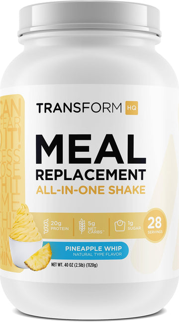 TransformHQ Meal Replacement Shake Powder - Pineapple Whip, Gluten Free, Non-GMO, 40 Ounce (Pack of 1), Model TSF-MRS28-PNAPPLE