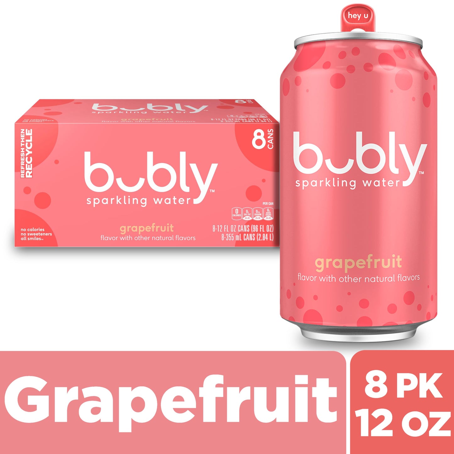 bubly Sparkling Water, Grapefruit, Zero Sugar & Zero Calories, Seltzer Water, 12 Fl Oz Cans (Pack of 8)