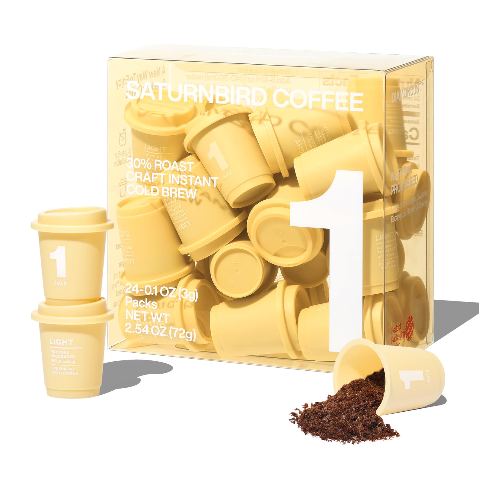 Saturnbird Coffee Instant Cold Brew, Light Roast (No.1), 100% Arabica Coffee Powder, Enjoy Cold/Hot, 24 Single Serves Perfect Fo