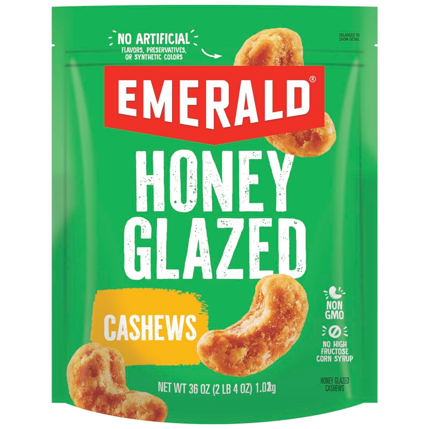 Emerald Honey Glazed Cashews, 36oz Resealable Bulk Bag, Kosher Dairy, Non-GMO, No Artificial Preservatives, Flavors, or Colors