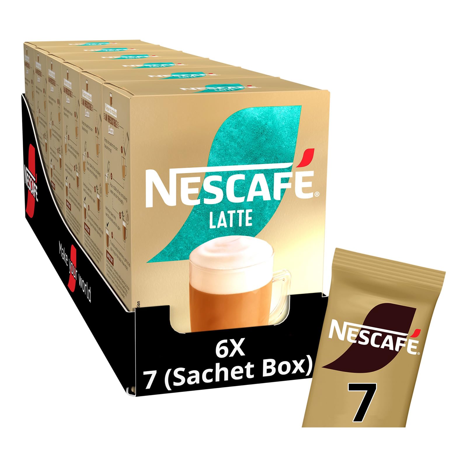 Nescafe NESCAFÉ LATTE Instant Coffee Sachets, 7 Count (Pack of 6), Total 42 Sachets