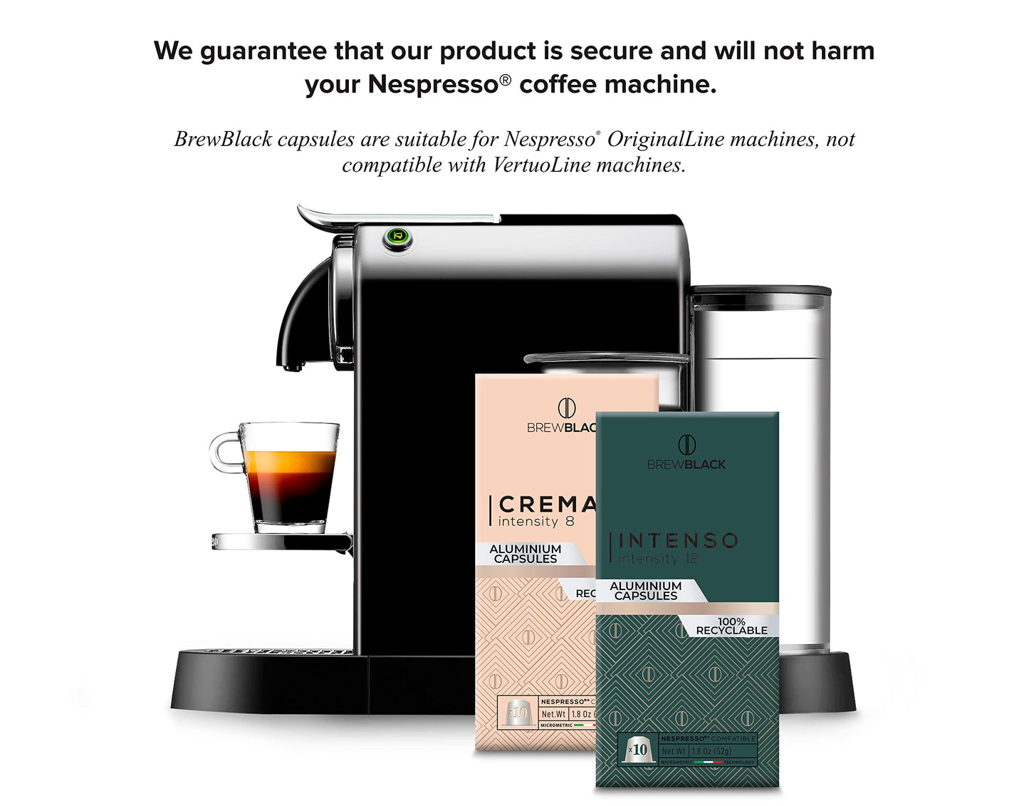 BREWBLACK BrewBlack Variety Pack Coffee compact pieces - 100 Aluminum Pods, Medium & Dark Roast, Compatible with Nespresso Original, 10 Count