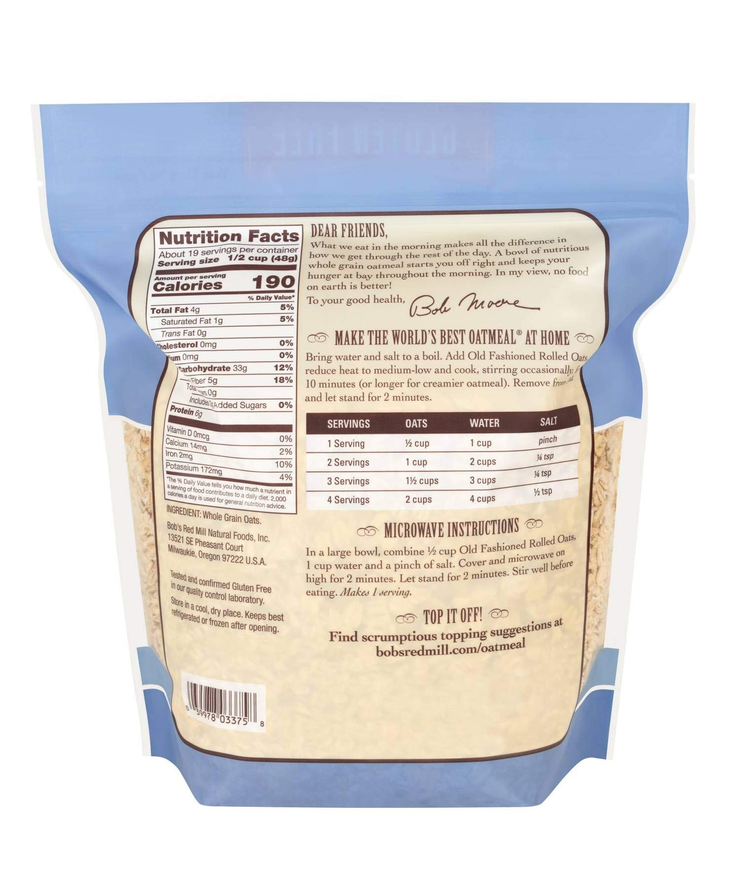 Bobs Red Mill - Old Fashioned Rolled Oats - Gluten Free - Case of 4-32 oz.(D0102HX75AV.)