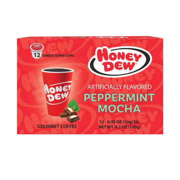 Honey Dew Donuts Peppermint Mocha Coffee Pods, Compatible with Keurig, 12 Count