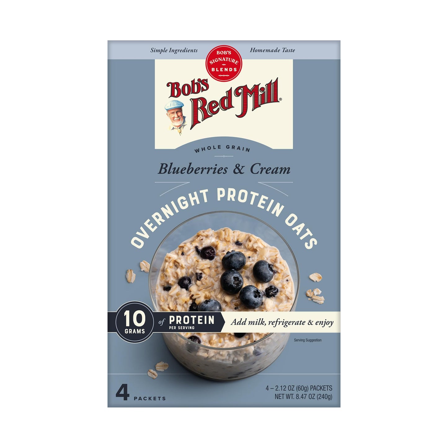 Bob s Red Mill Overnight Protein Oats, Blueberries & Cream, 16 Packets Total, Non-GMO, Gluten Free, Whole Grain