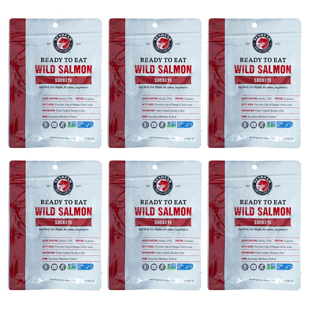 SeaBear - Ready-to-Eat Wild Alaskan Sockeye - 3.5 oz - 6 Pack