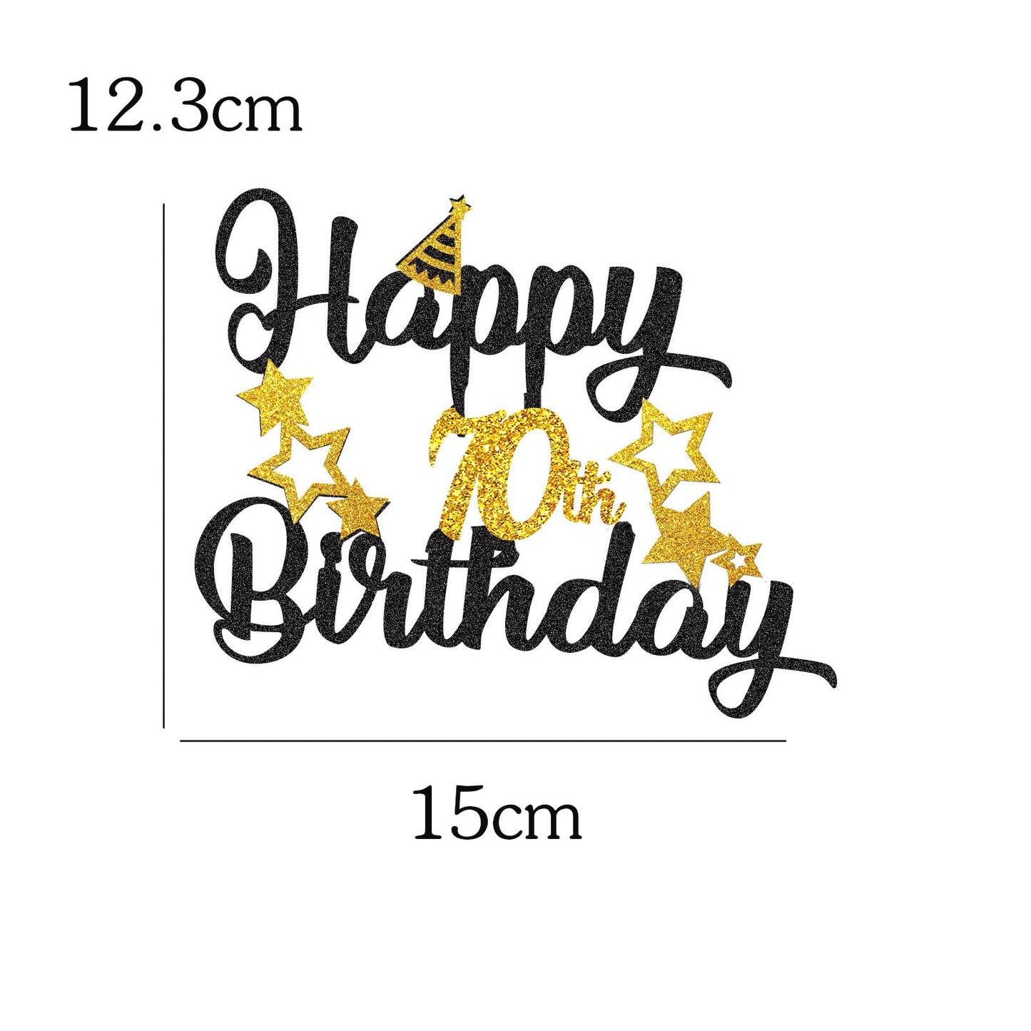 70Th Birthday Cake Topper, Black Gold Glitter Cupcake Topper For Happy 70Th Birthday Party Decorations Supplies For Men Or Women