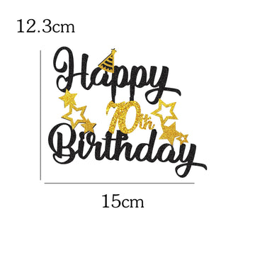 70Th Birthday Cake Topper, Black Gold Glitter Cupcake Topper For Happy 70Th Birthday Party Decorations Supplies For Men Or Women