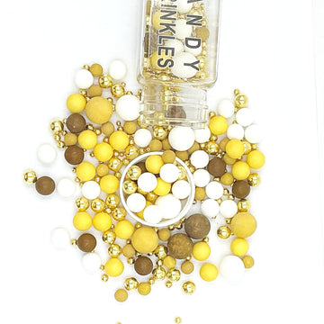 Edible Yellow Brown White and Gold Pearl Sprinkles 142g/ 5.01oz Mixed Color Size Pearl Sprinkles for Cake Decorating Candy Bakin