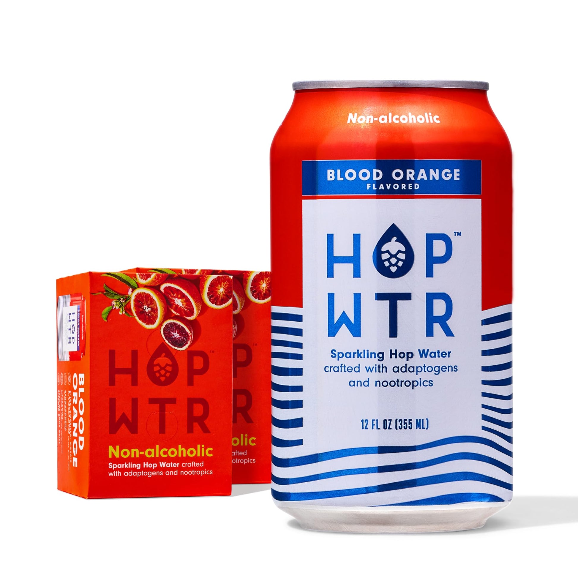 Hop Wtr Sparkling Hop Water Blood Orange 12 Pack  Sugar Free  Low Carb Non Beverage-Style Drinks  Na Malt Drink  Adaptogen Drink  No Calories  Adaptogens & Nootropics For Added Benefits  12 Oz Cans