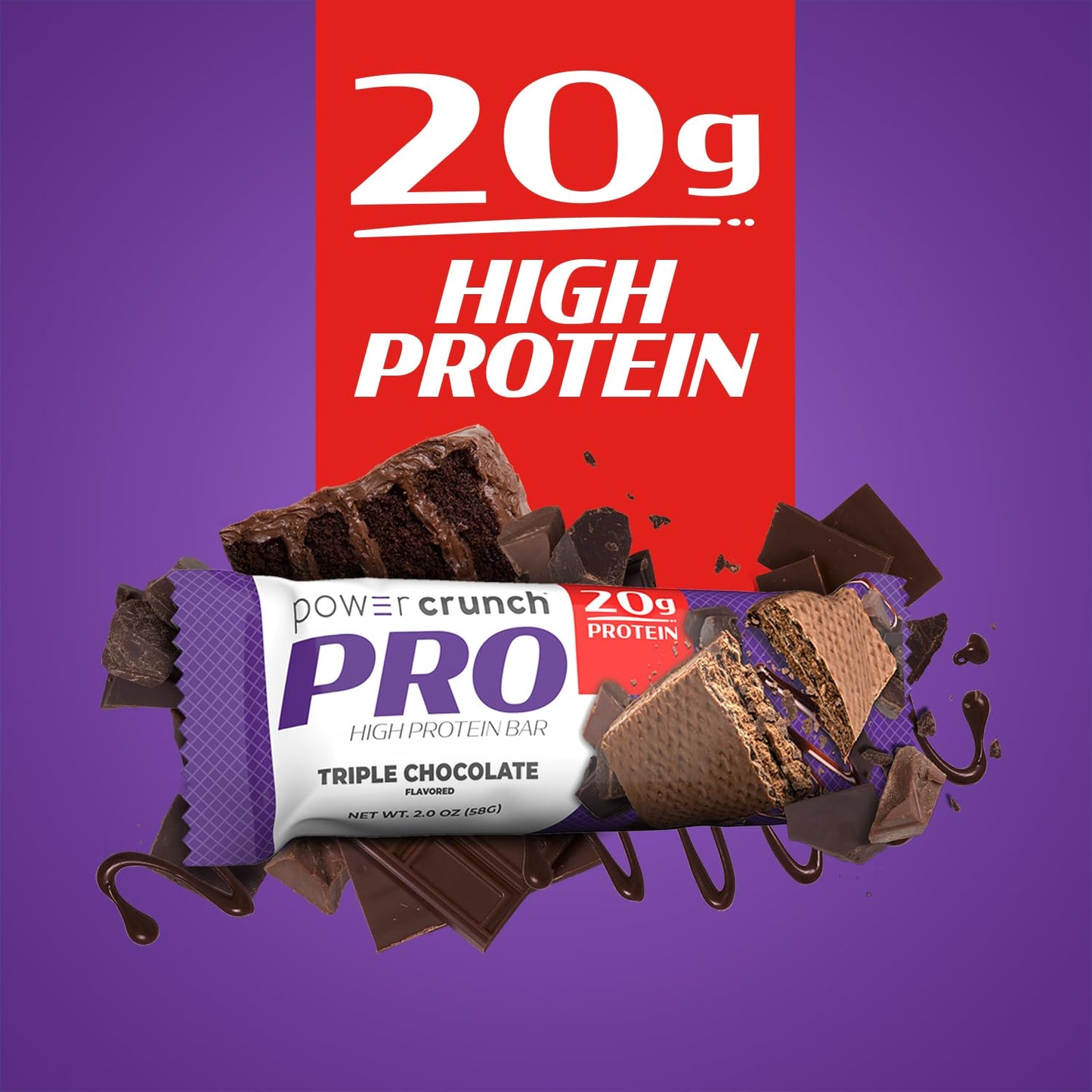 Power Crunch Pro Protein Wafer Bars, High Protein Snacks With Delicious Taste, Triple Chocolate, 2.0 Ounce (4 Count)