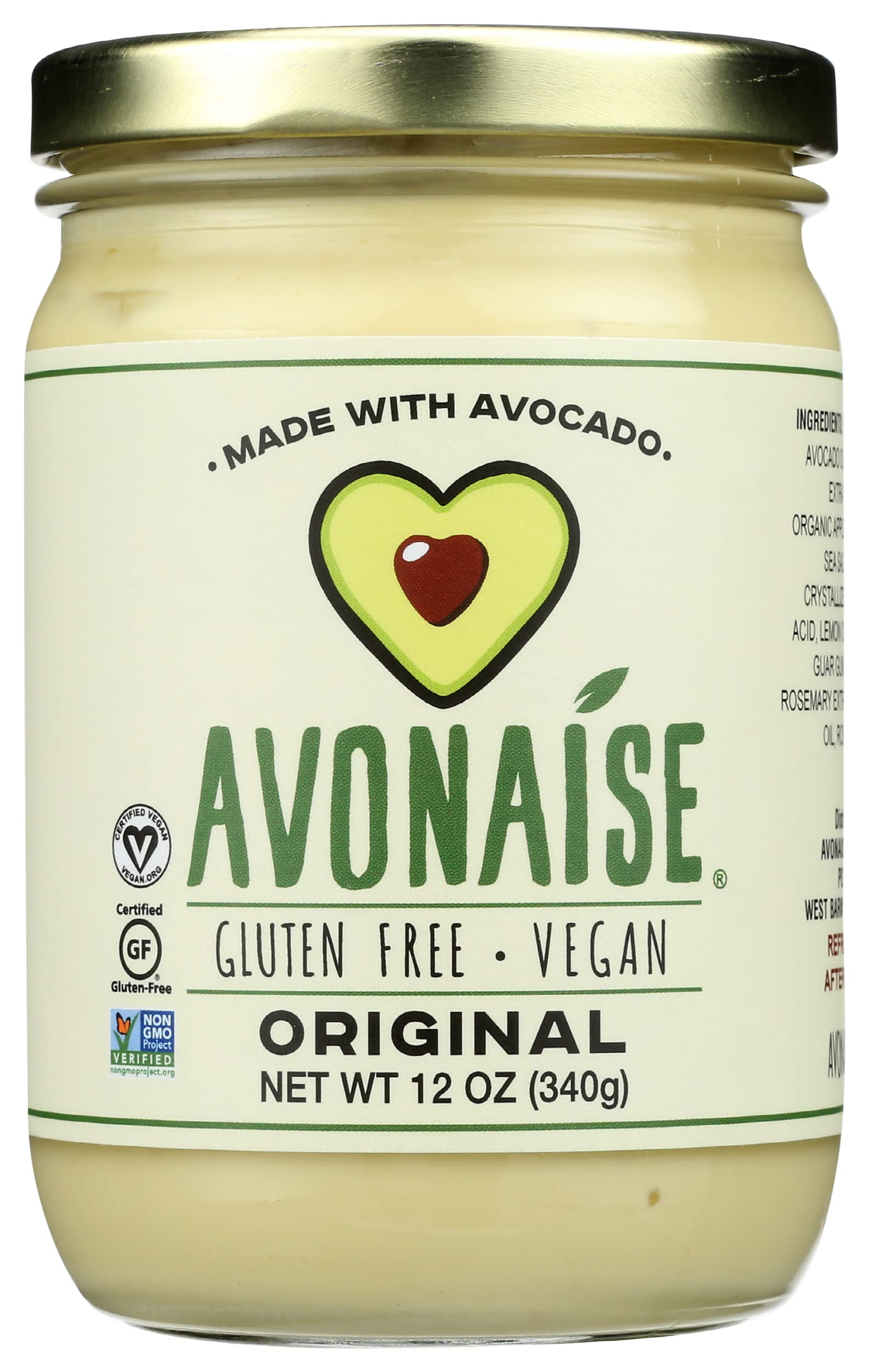 Avonaise Original Avocado Mayonnaise, Gluten Free, Vegan, 12 Ounce (Pack of 6)