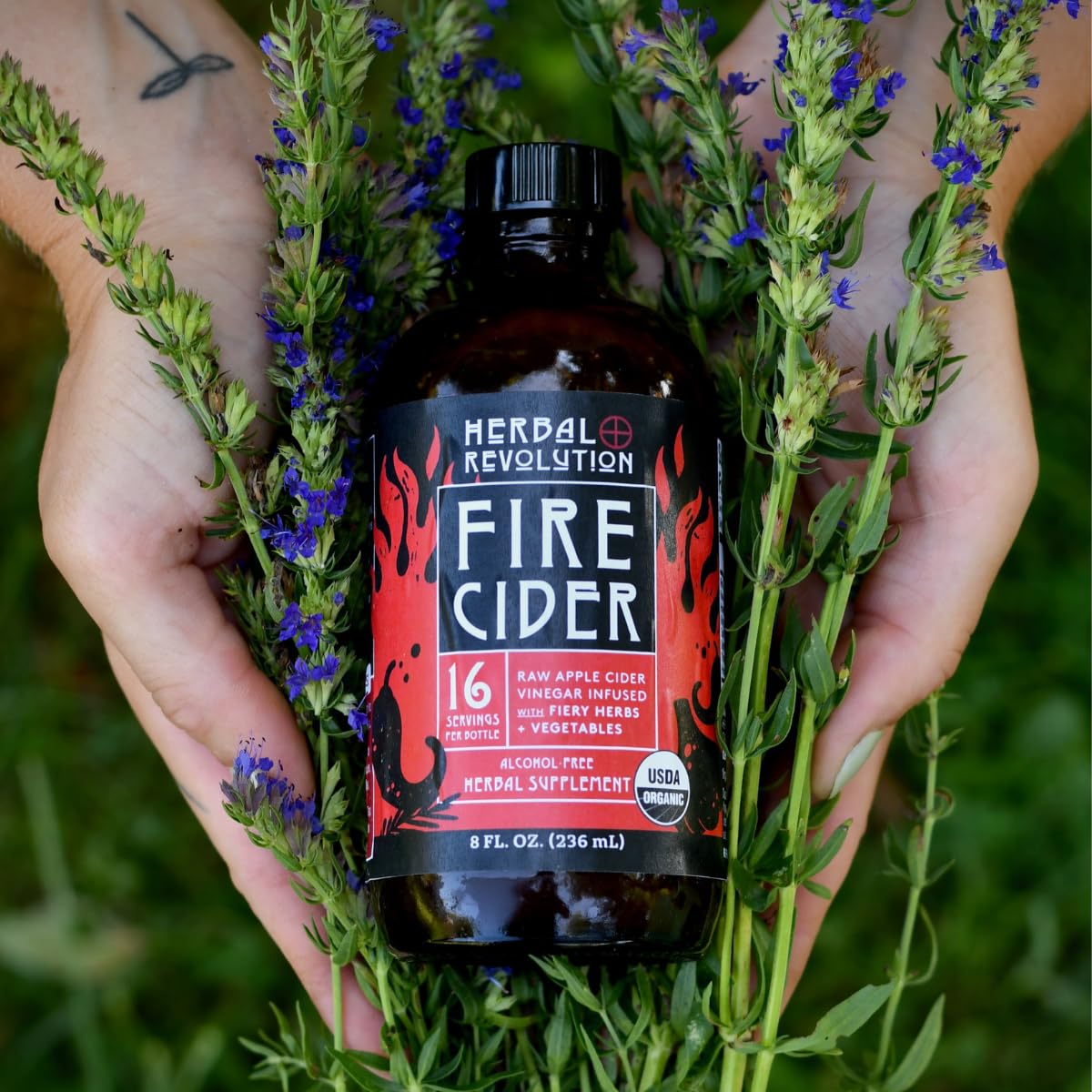 Herbal Revolution Fire Cider Apple Cider Vinegar - Organic Non-GMO with Ginger & Hot Peppers - 16 Fl Oz