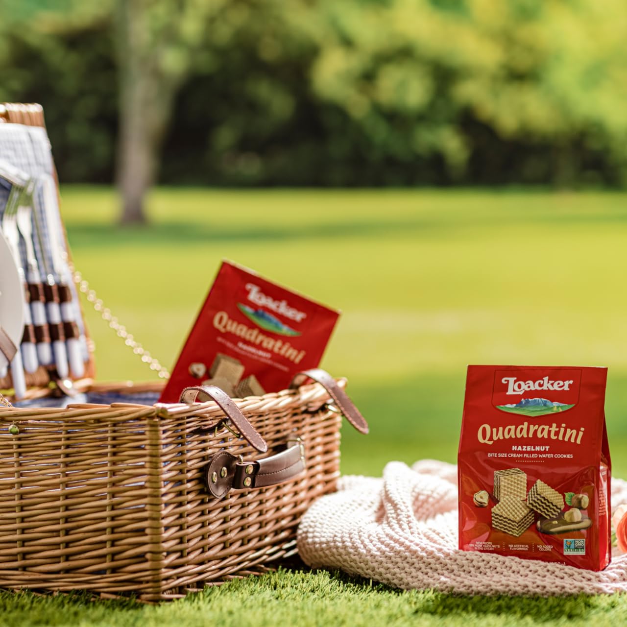 Loacker Quadratini Hazelnut Wafer Cookies - 30% Less Sugar - Premium Crispy Bite Size Wafers With Hazelnut Cream Filling - Resealable Family Pack - Non-Gmo - 100% Italian Hazelnuts - Large Snack Bag 250G/8.82Oz