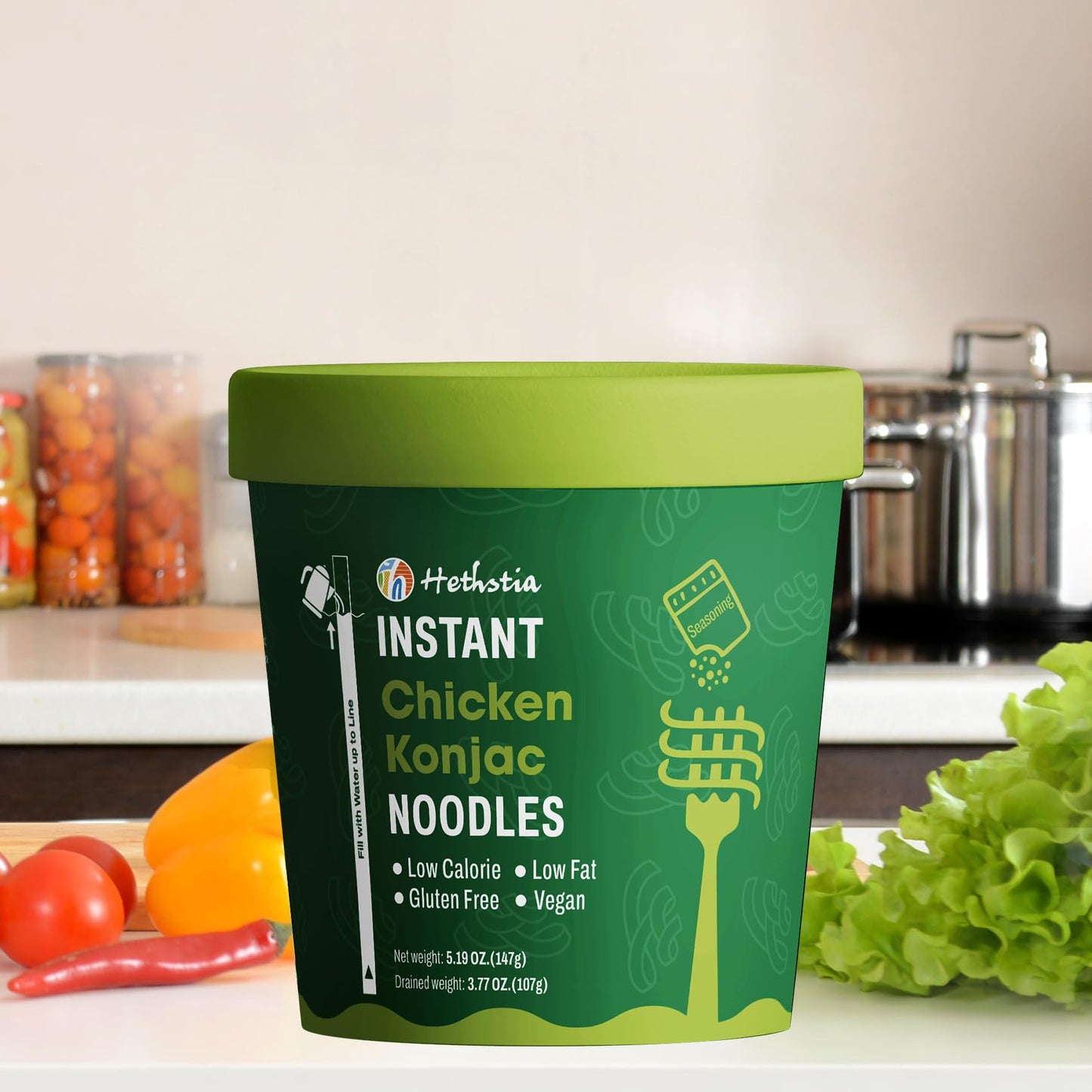 Hethstia Konjac Noodle Chicken Soup, 6-Pack Instant Shirataki Noodle Soup Cups - Low-Calorie, Sugar-Free, Low-Carb, Gluten-Free,