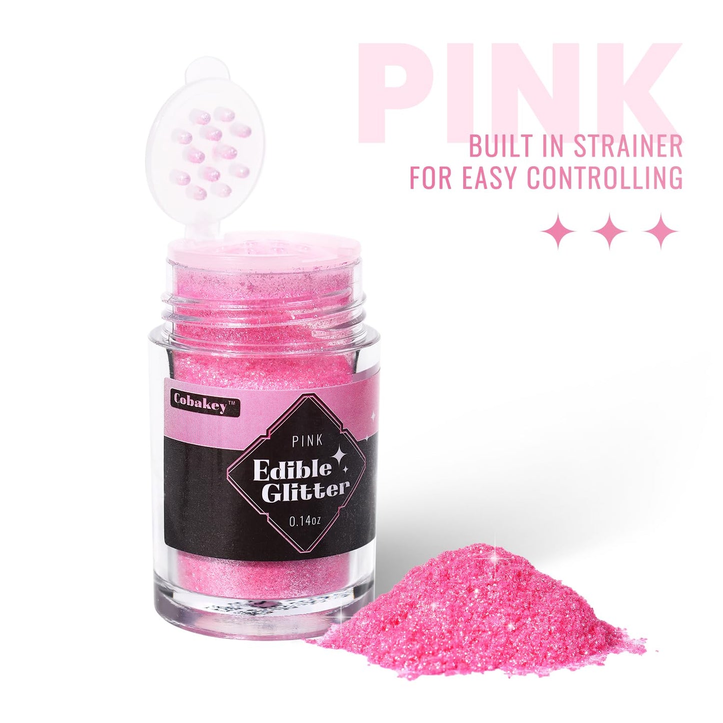 Cobakey Pink Edible Glitter Powder for Baking & Cake Decorating, 4g Food Grade Luster Dust