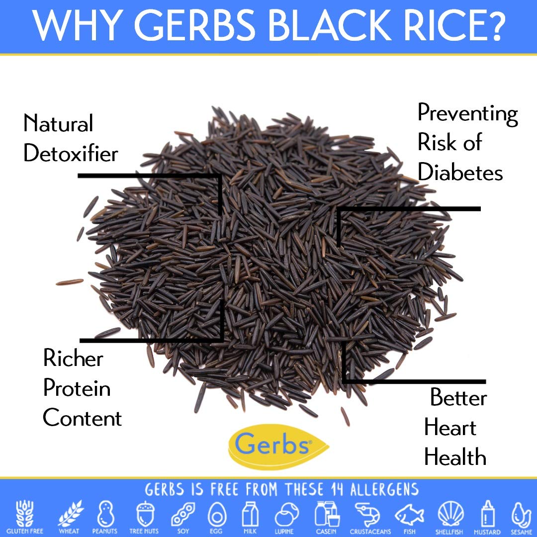 GERBS Wild Black Rice, 2 lbs, No Artificial Additives, Resealable Bag, Top 14 Allergen-Free