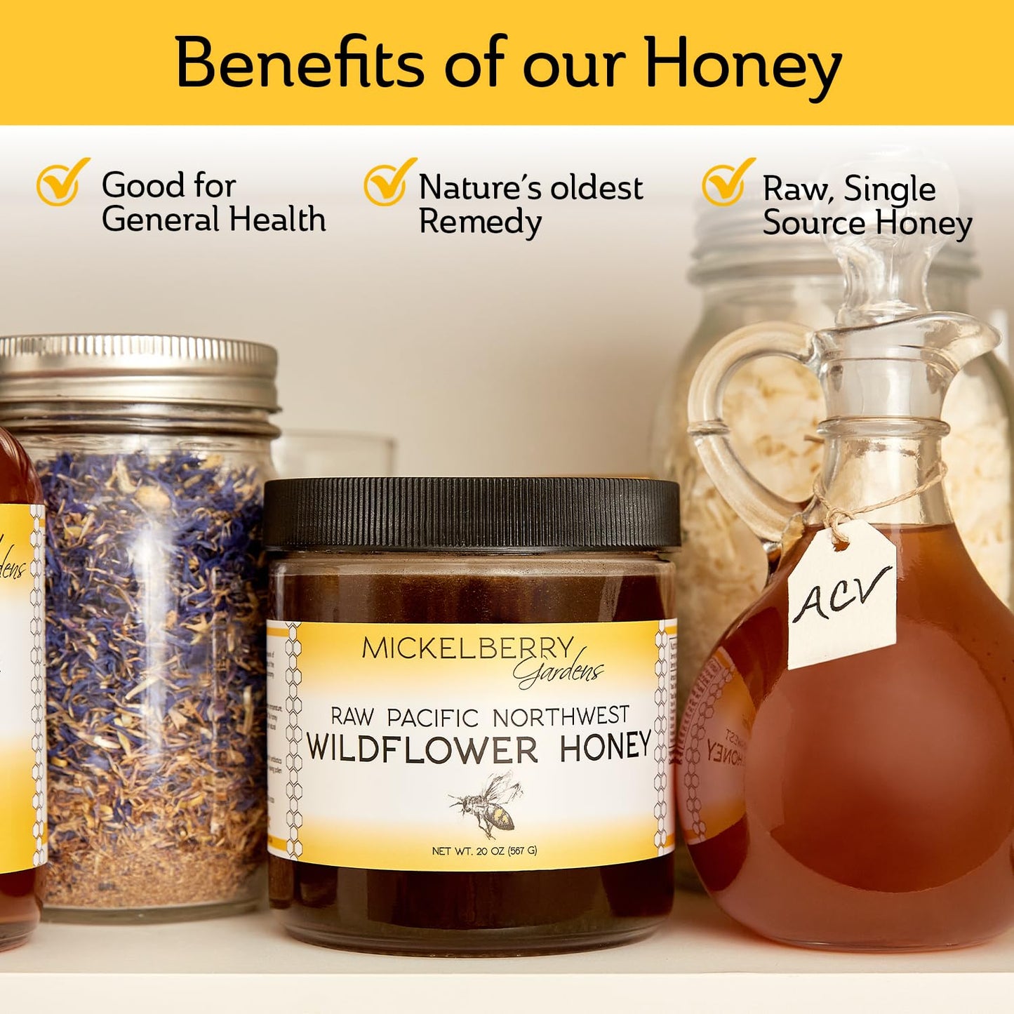 Raw Wildflower Honey - Pure, Unadulterated, Clean, Grade A Strained Honey From The Pacific Northwest (12 Ounces)