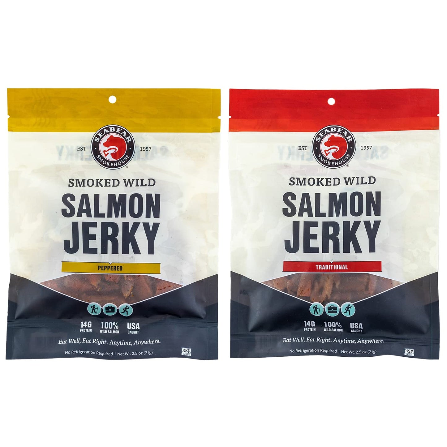 SeaBear Smoked Salmon Jerky 2-Pack, Wild Caught Alaskan Salmon, High-Protein Snack, 2.5 oz Bags