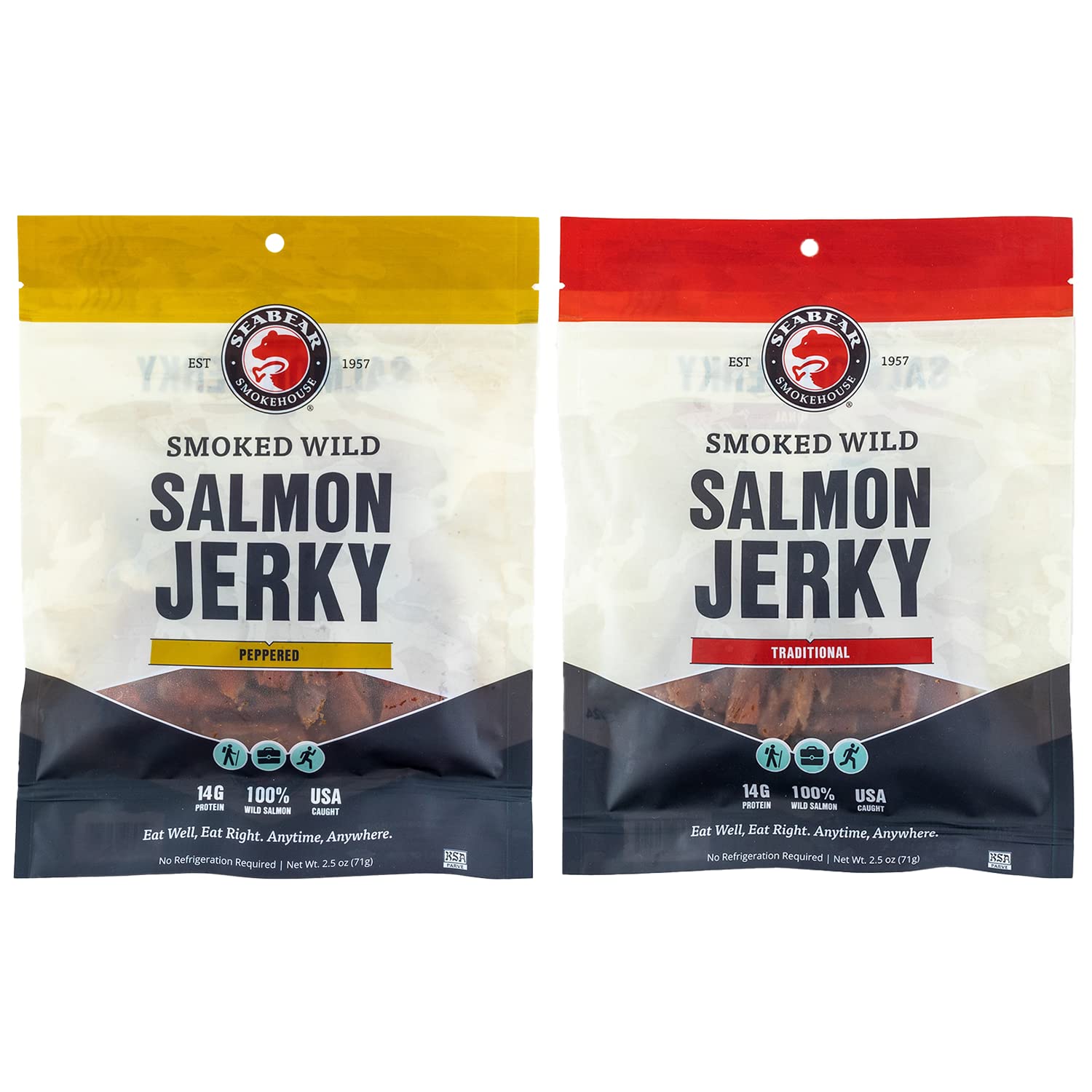 SeaBear Smoked Salmon Jerky 2-Pack, Wild Caught Alaskan Salmon, High-Protein Snack, 2.5 oz Bags