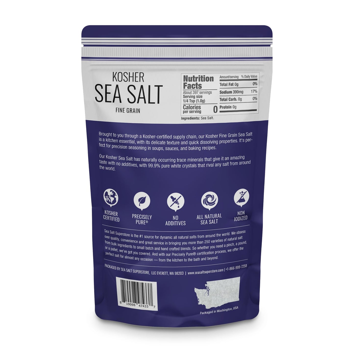 Fine Grain Kosher Salt  Non-Iodized & Natural Fine Replacement for Table Salt for Table Shakers  14 oz Bag