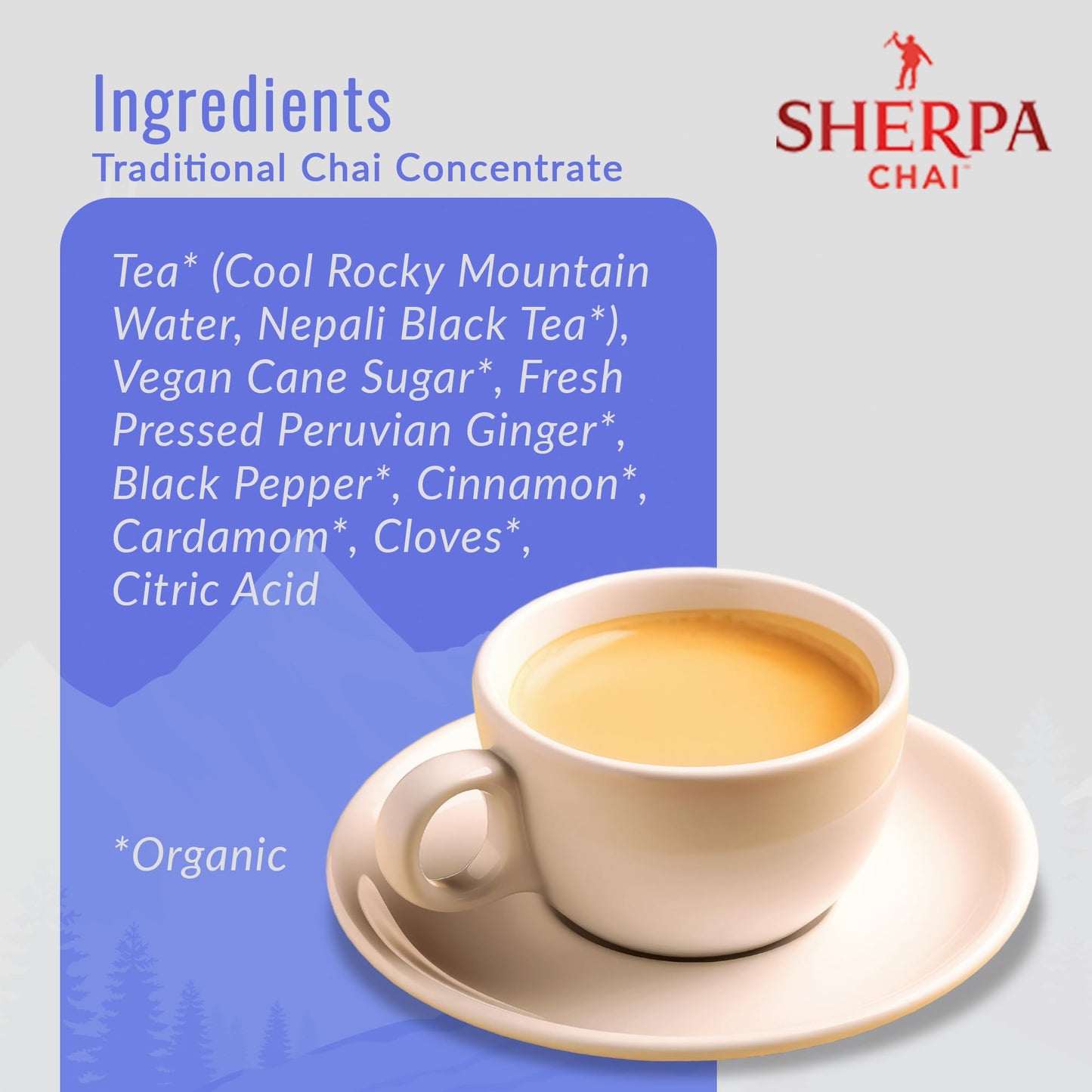 Sherpa Chai Spicy, Traditional Organic Chai Tea Concentrate, 128 Oz- Himalayan Black Tea Concentrate W/Freshly Pressed Ginger- A